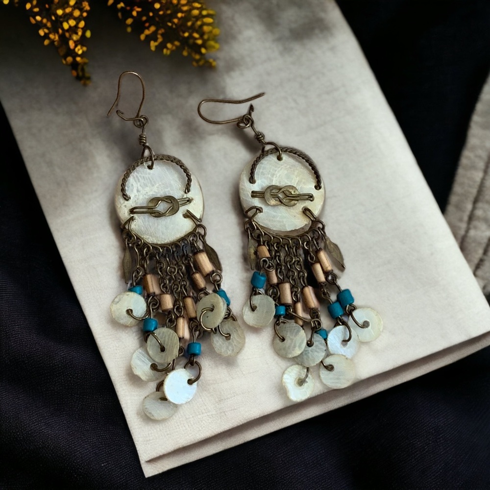 Vintage Bohemian Dangle Unique Beaded Pierced Earrings